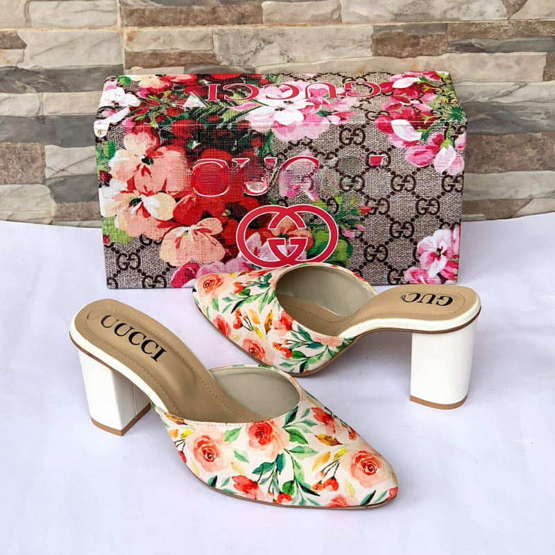 White Designer Floral heels for women