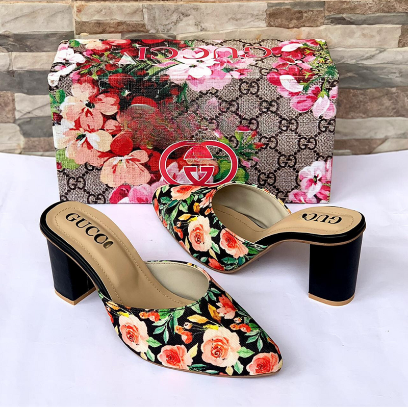 Black Designer Floral heels for women