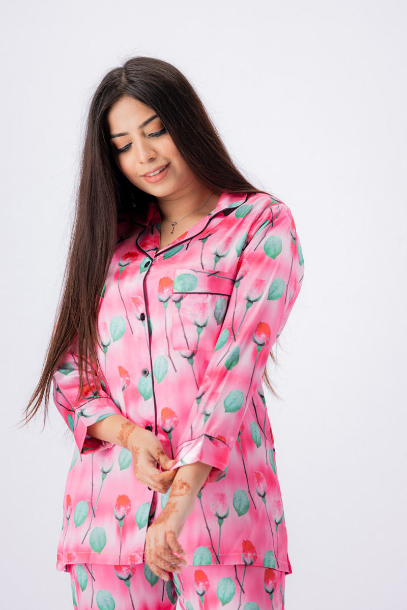 Printed Comfortable & Luxurious Pure Silk Nightwear Pajamas Set