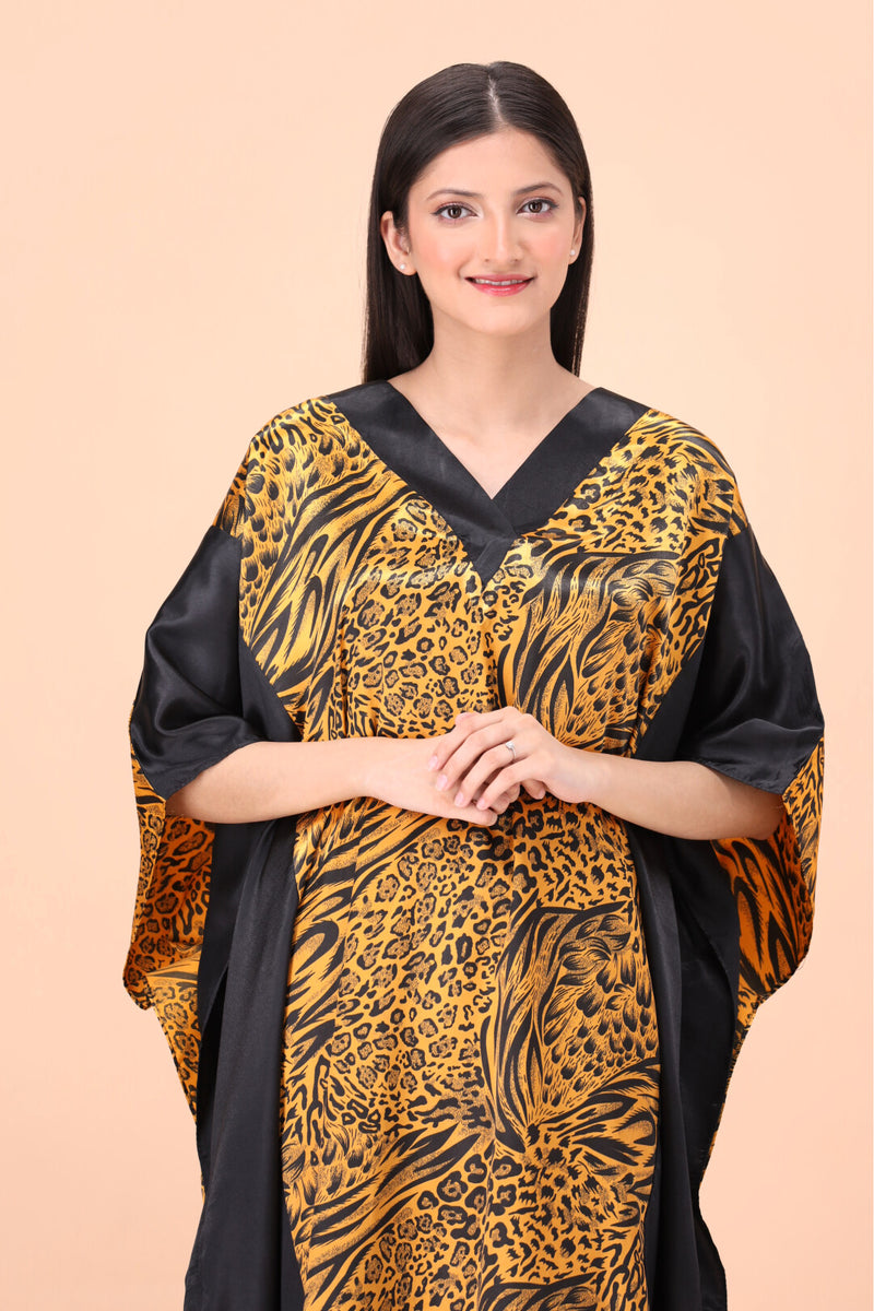 Cheetah Printed 2 Panel Design Silk Kaftan