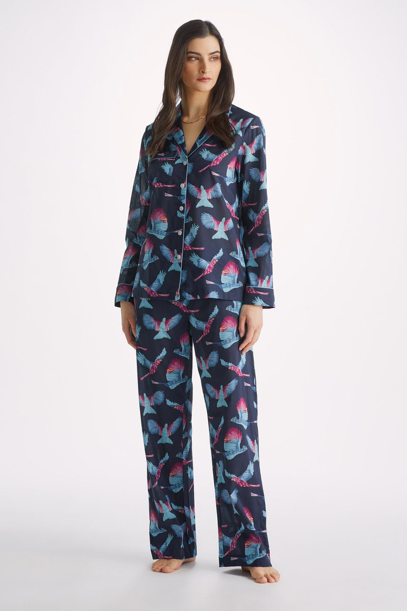Blue Printed Women Bird Print Night suit Pajama Set