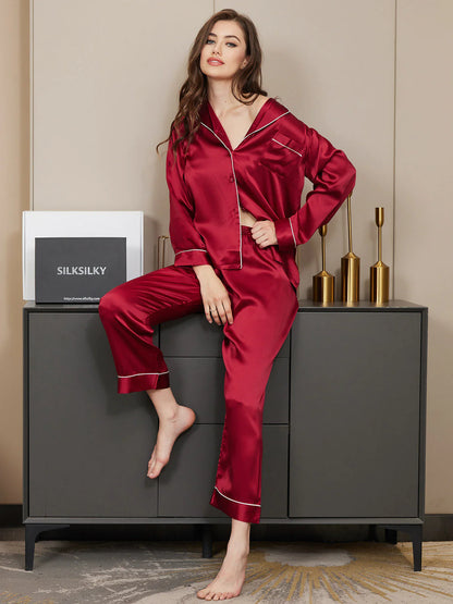 Humis Contrast Pipping Satin Silk Pajama Set